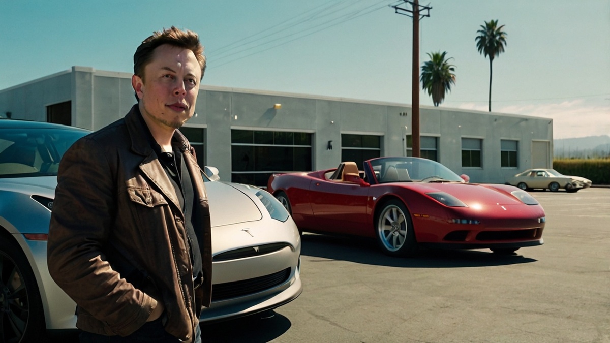 Tesla Roadster и молодой Илон Маск