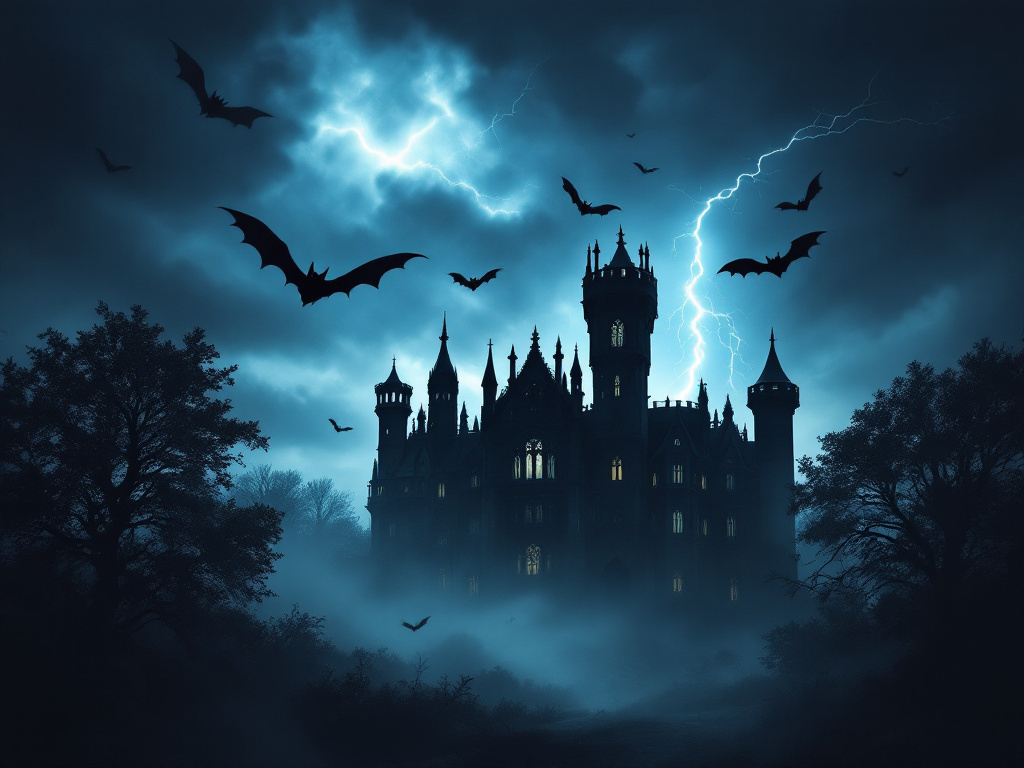 Старинный замок в зловещем тумане.