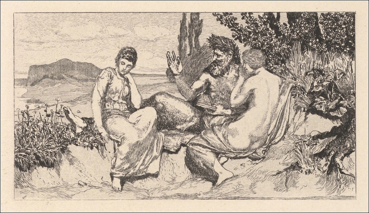 Гравюра Макса Клингера к «Золотому ослу» Апулея: Пан и Эхо успокаивают Психею