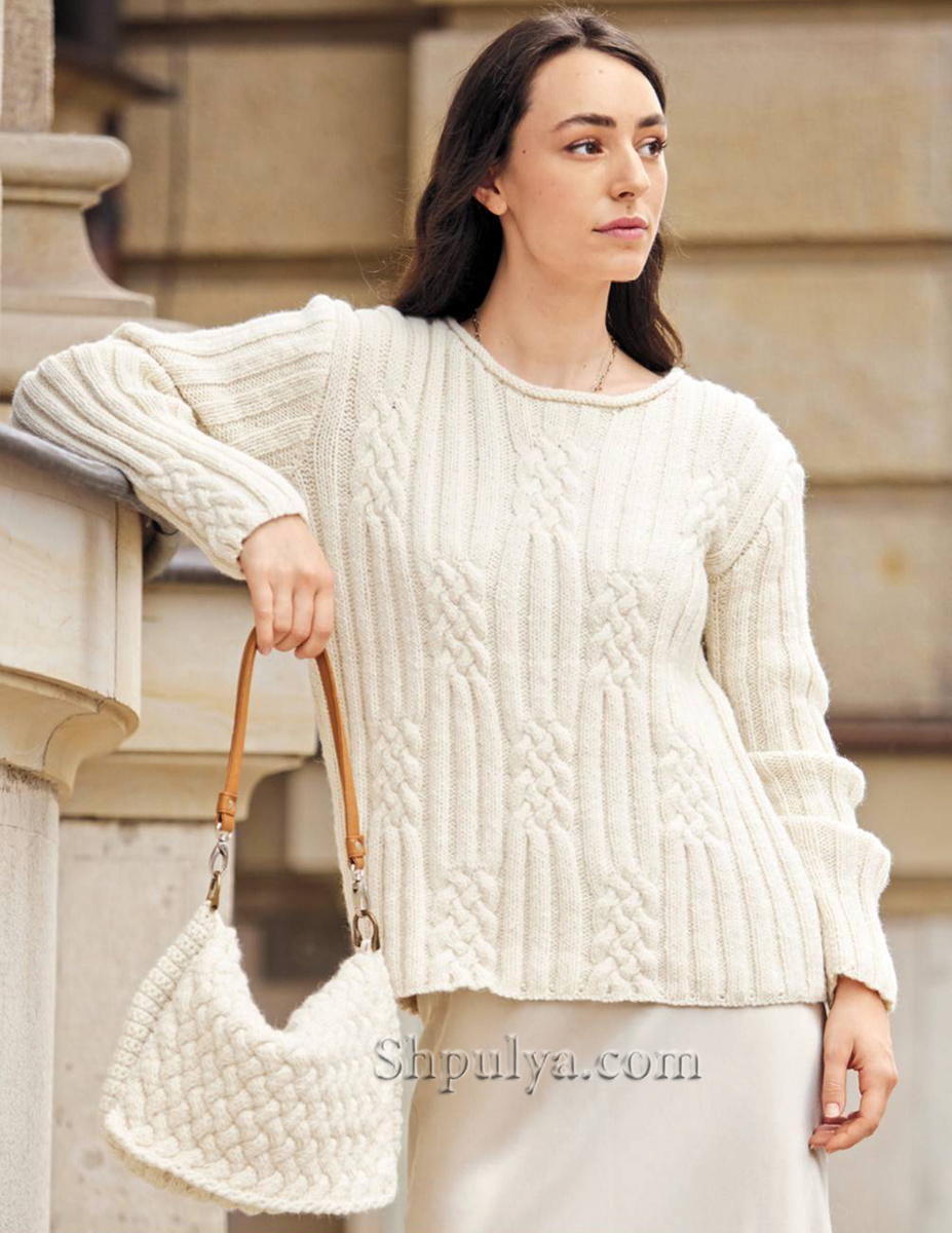 Пуловер с удлиненными рукавами и сумка переплетающимися «косами»