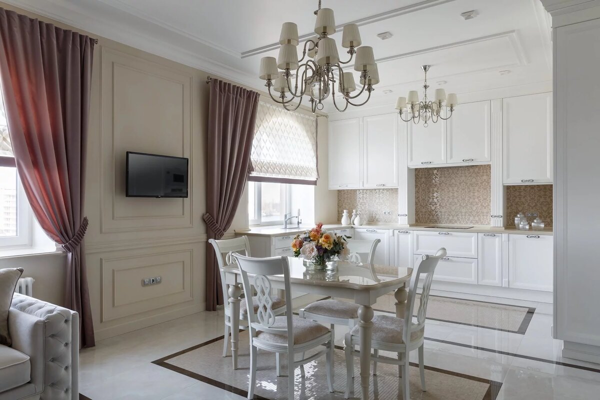 ЖК Классика. Объединенное пространство кухня-гостиная-столовая