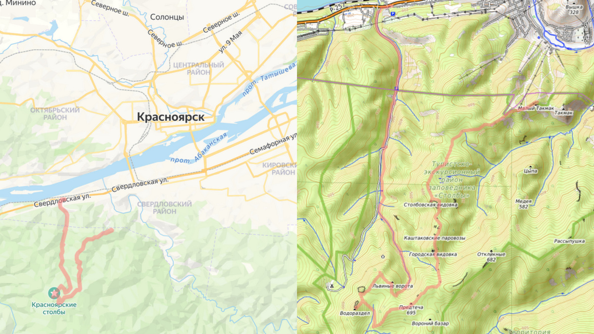 Маршрут 2. Центральные столбы (17 км). Скриншот nakarte.me