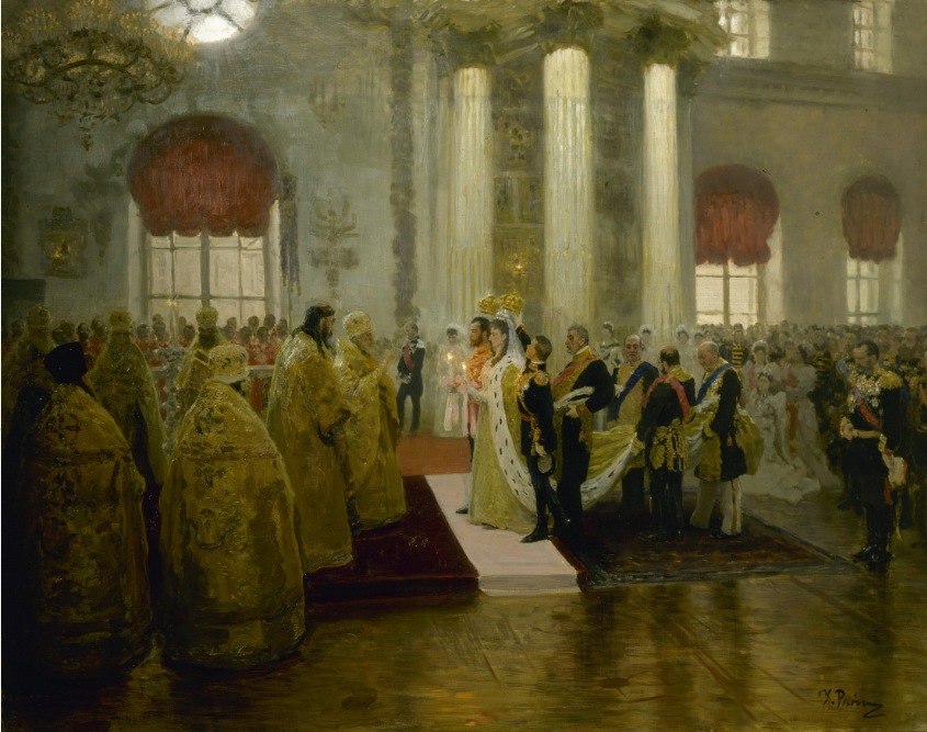 И.Е.Репин. Венчание Николая II и великой княжны Александры Федоровны. 1894. Русский музей. URL: https://rusmuseumvrm.ru/data/collections/painting/19_20/zh-2773/index.php