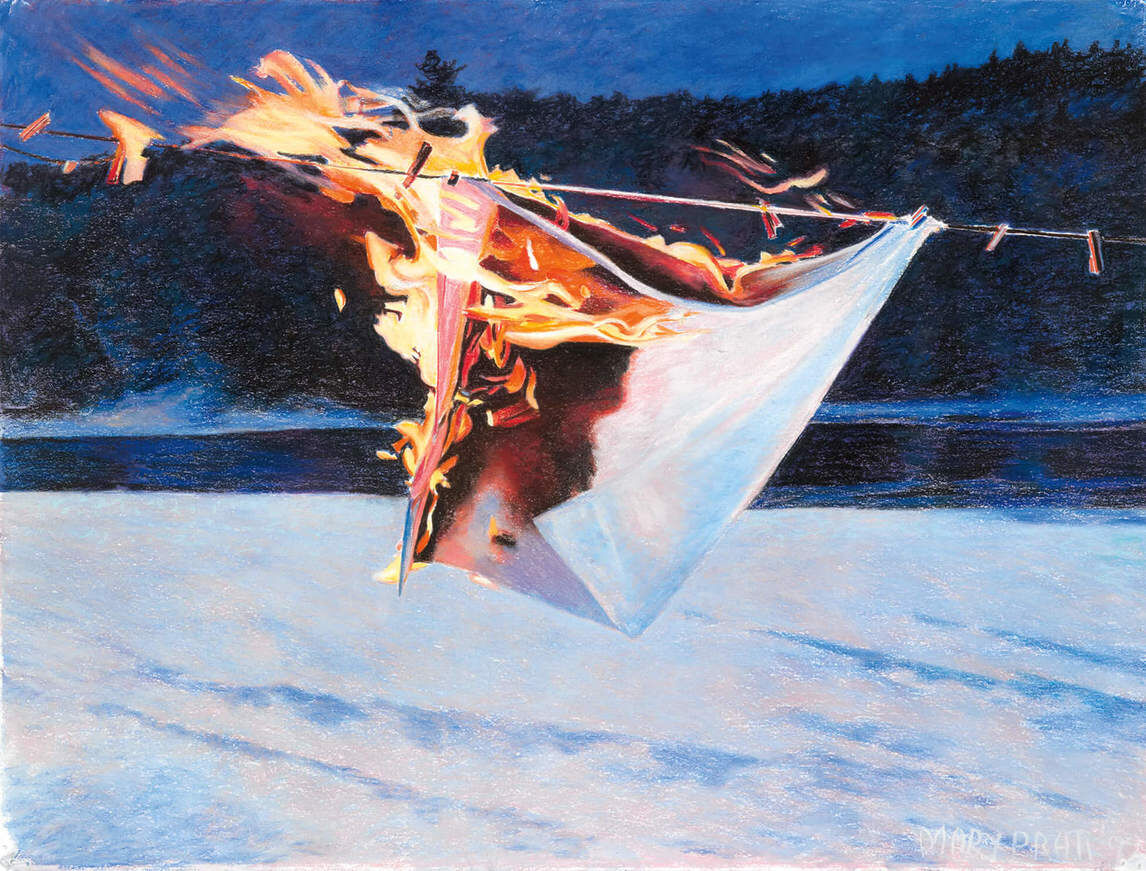 Мэри Пратт, "Кухонное полотенце на линии №3", 1997, бумага, смешанная техника, 57,2 х 76,2 см, Коллекция правительства Ньюфаундленда и Лабрадора, Провинциальная художественная галерея Комнаты, Сент Джонс.