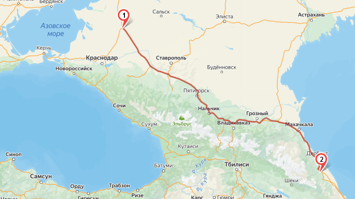 Дорога Р-217 "Кавказ" на карте