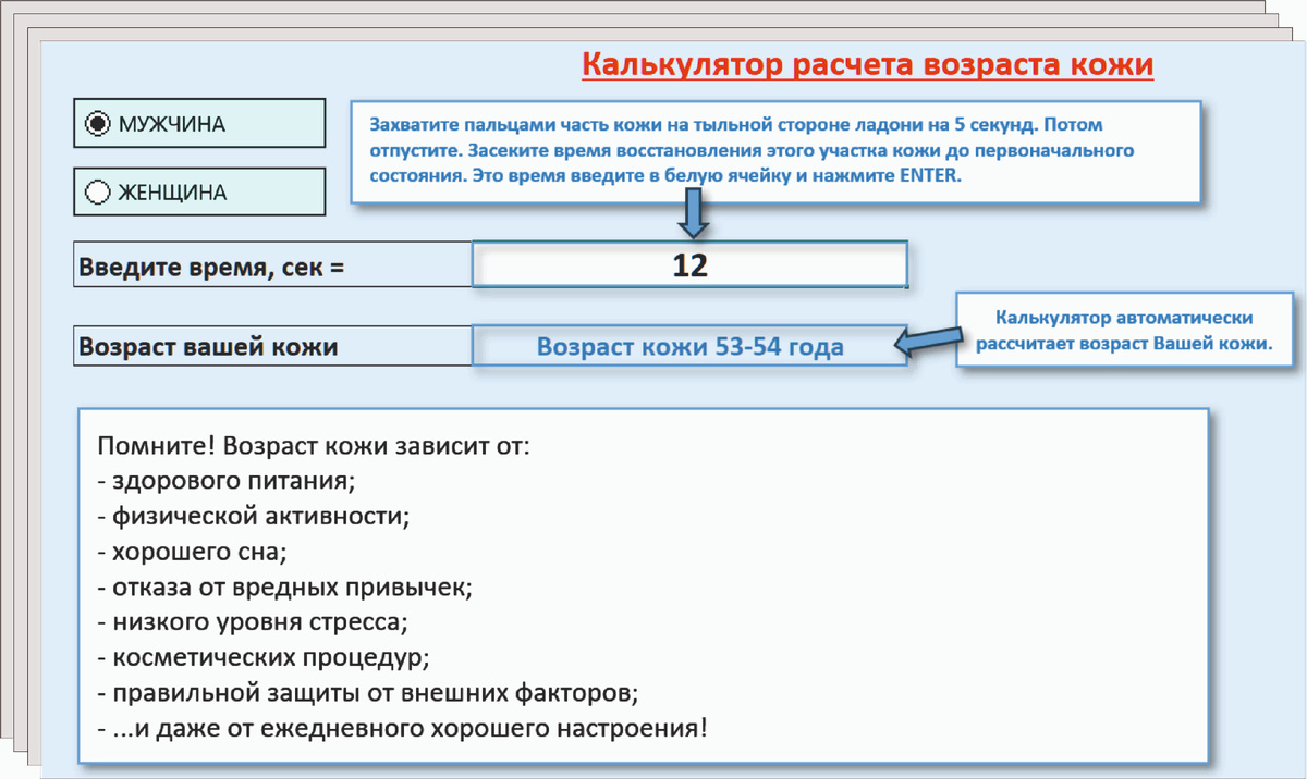 Калькулятор возраста кожи.