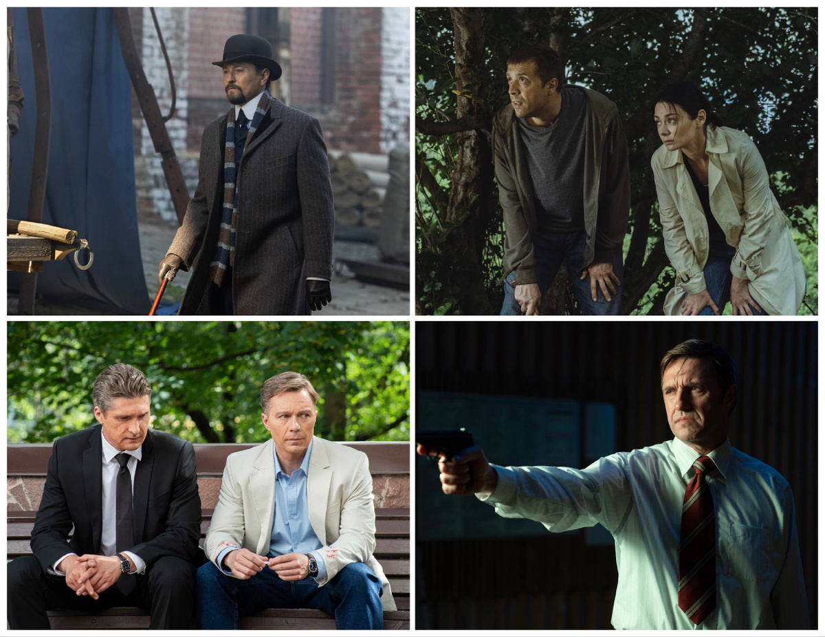 Кадры из сериалов "Плевако", "Трасса", "Комитет" и "Противостояние". Коллаж автора.