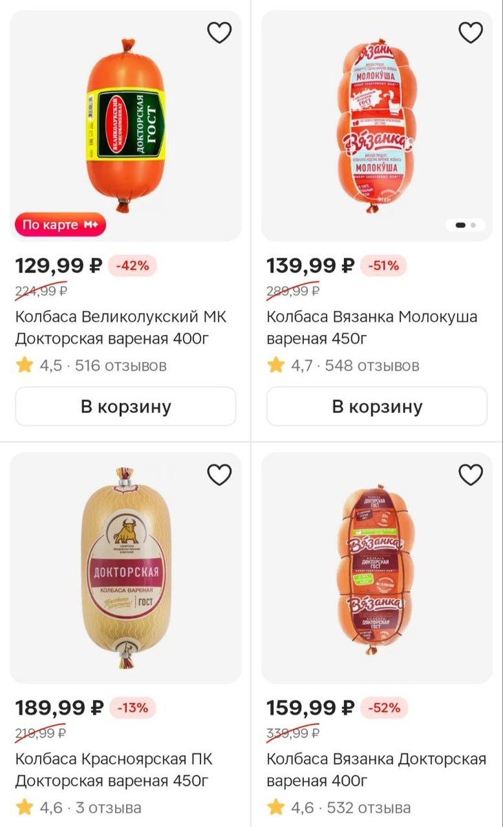 Стоимость популярной колбасы