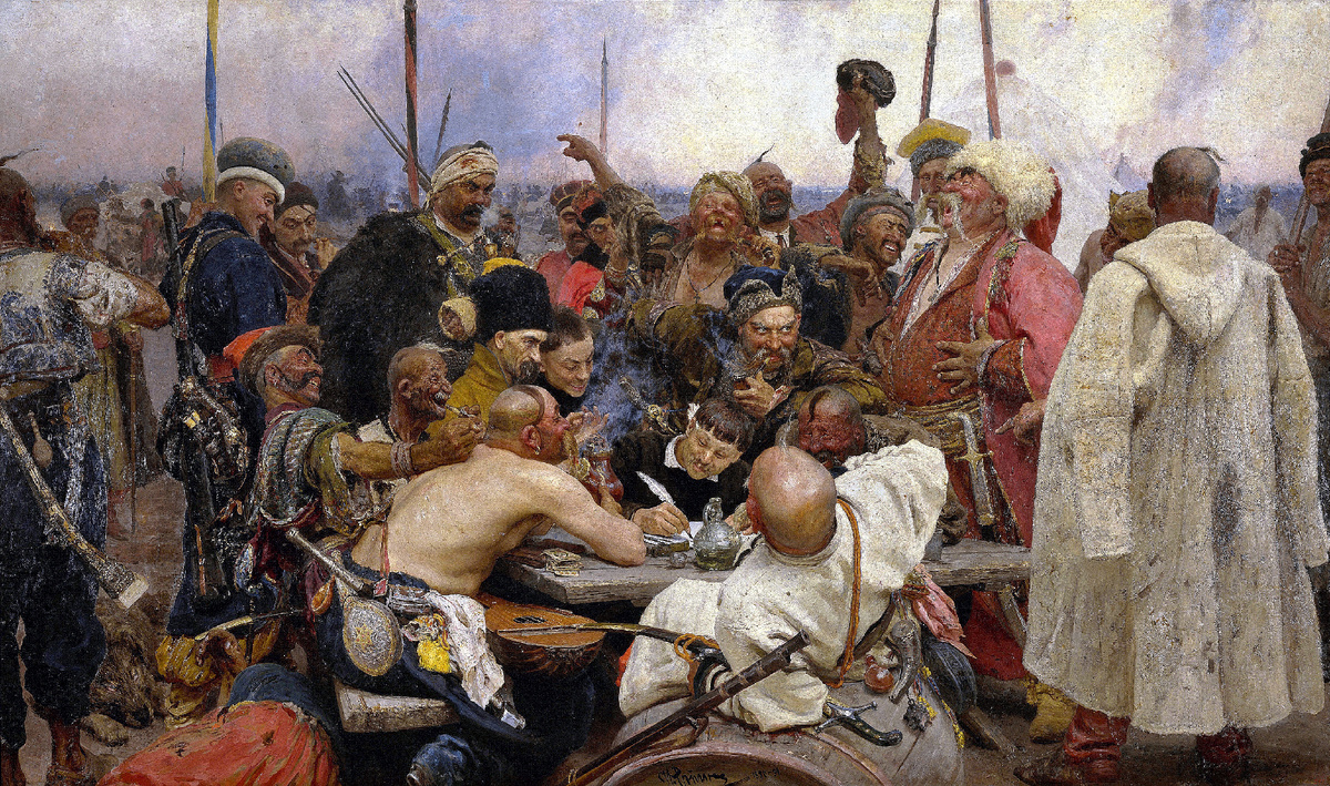 Илья Ефимович Репин, «Запорожцы», 1880—1891, холст, масло. 203 × 358 см, Государственный Русский музей, Санкт-Петербург