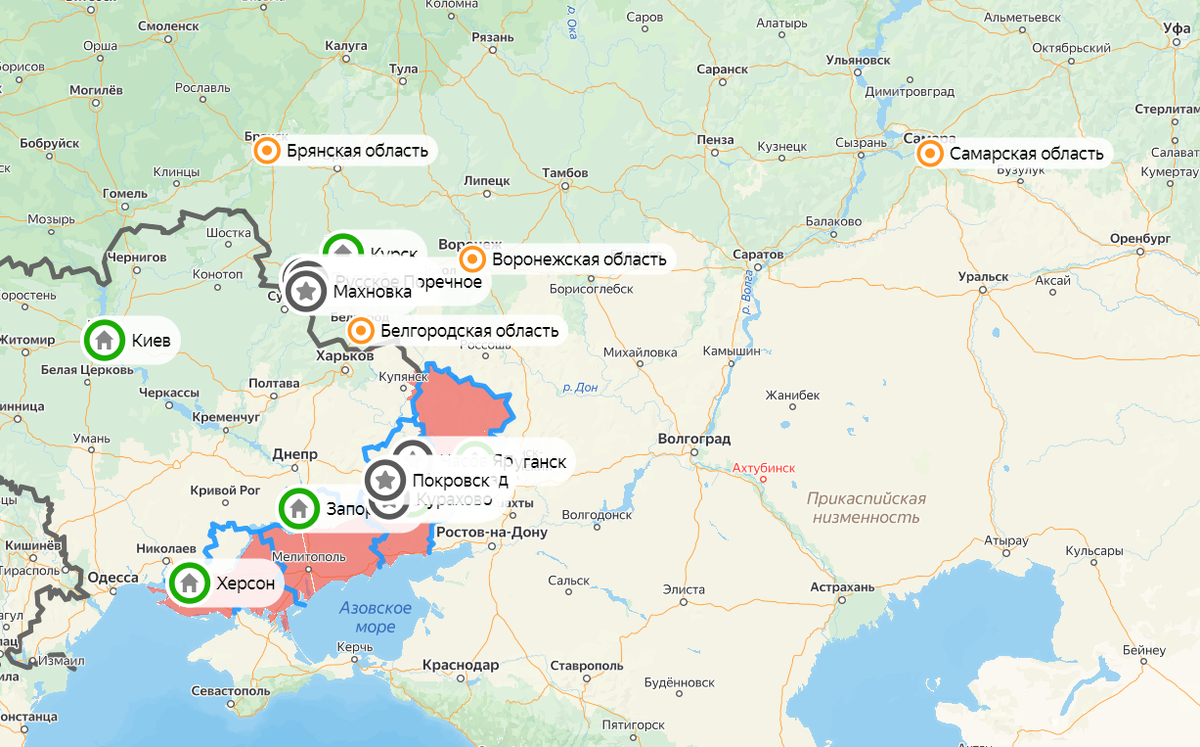 Карта СВО на 13 января. Фото: скриншот Яндекс.Карты