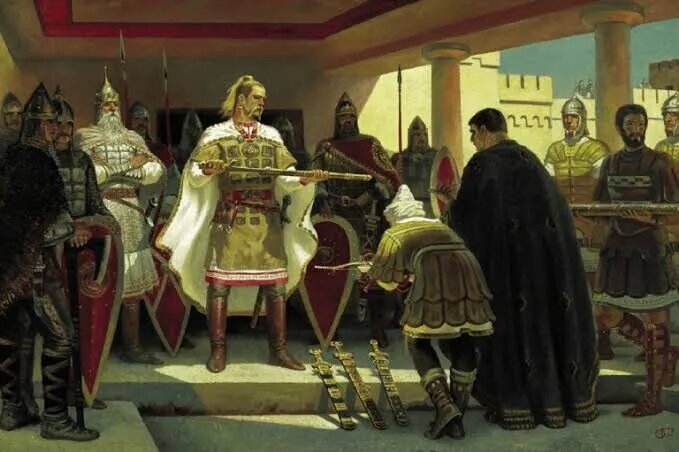 Византийские послы с дарами на приеме у Святослава