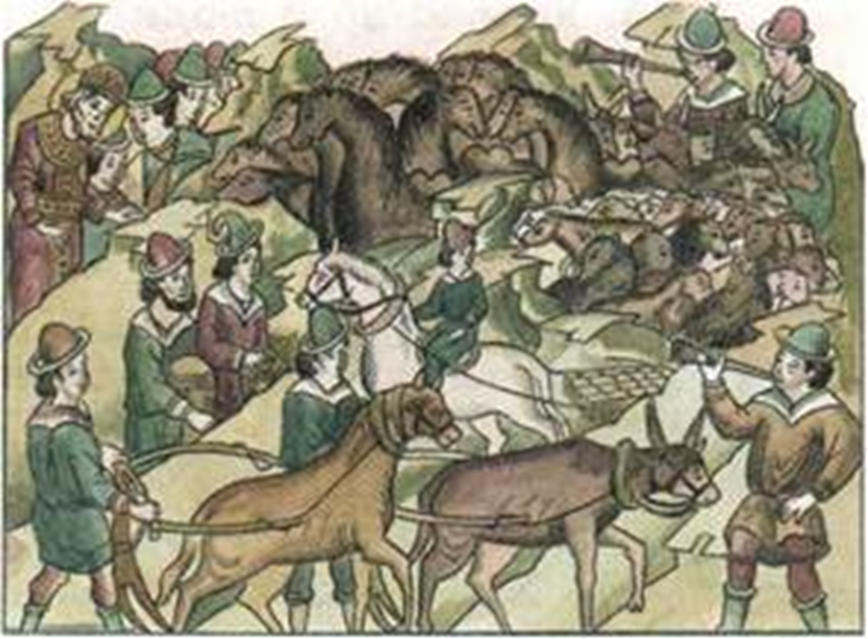 Сельскохозяйственные работы: пахота, боронование, выпас скота. Миниатюра из летописи.
