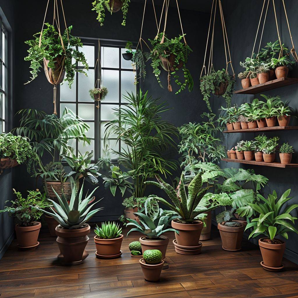 Изображение комнаты с ратениями сделоно при помощи Искусственного Интеллекта ИИ/AI.