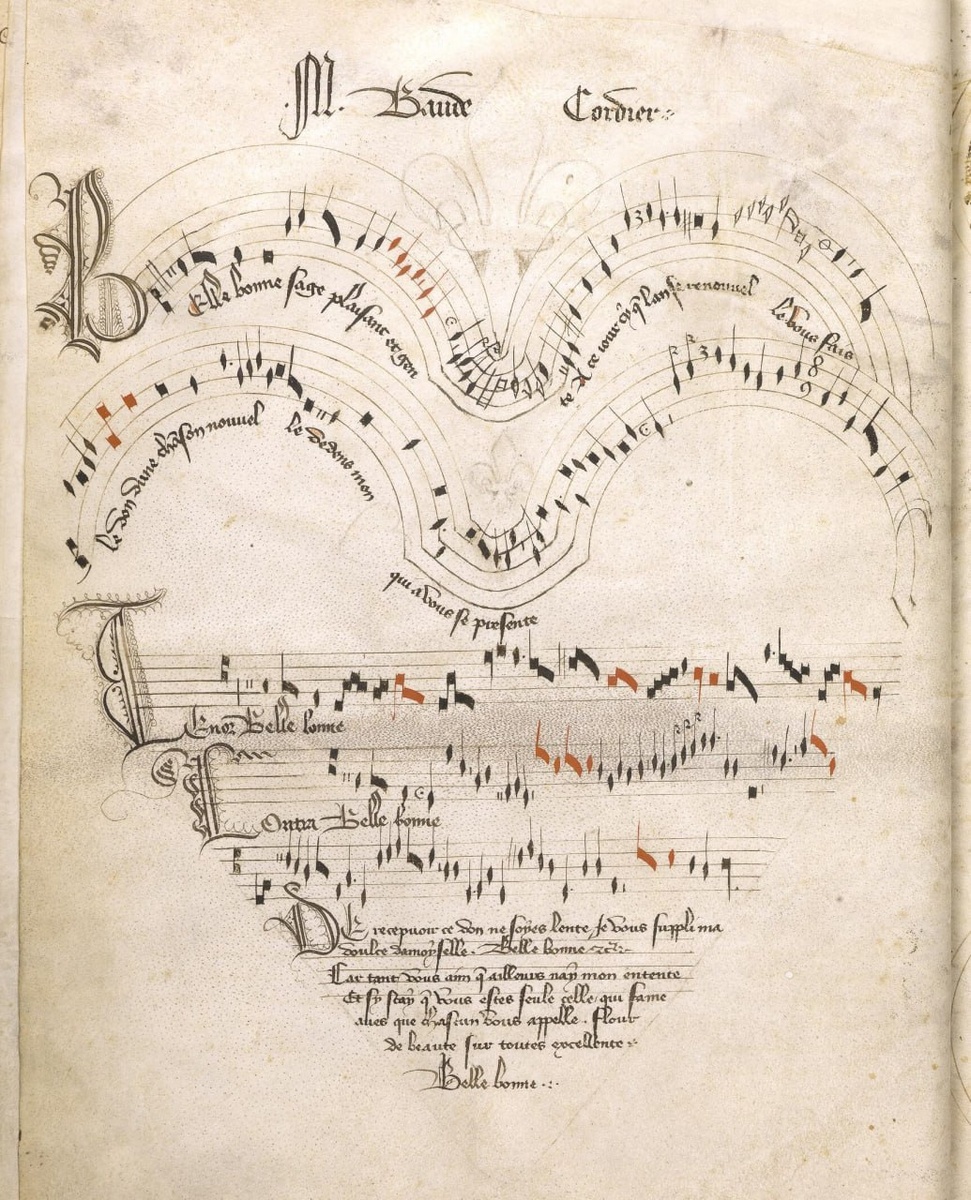 Манускрипт Шантийи (стиль Ars subtilior, композитор Бод Кордье, рубеж XIV-XV веков).