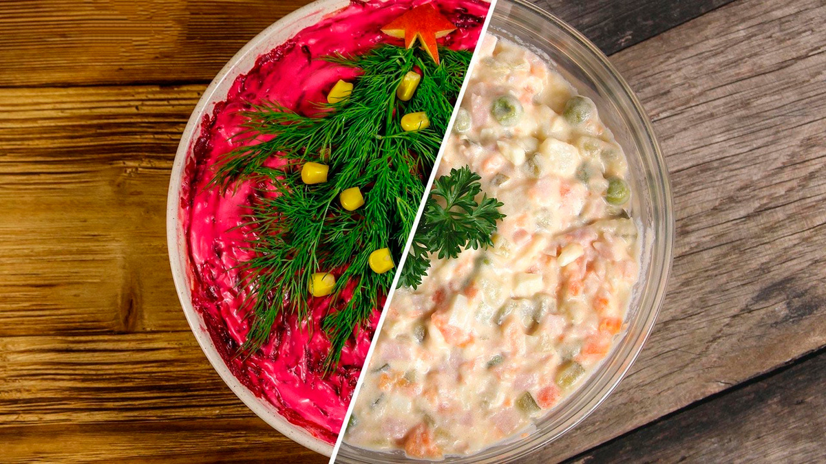 Оливье и селедка под шубой. Фото не успел сделать и взял из интернета.