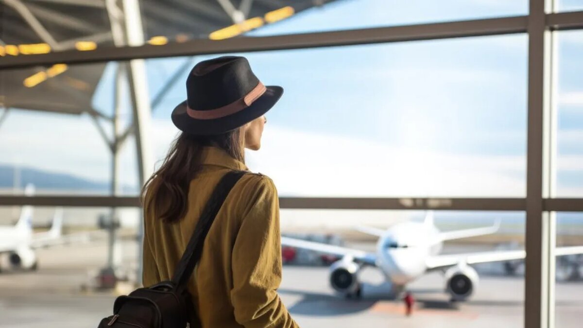    Девушка в аэропорту.