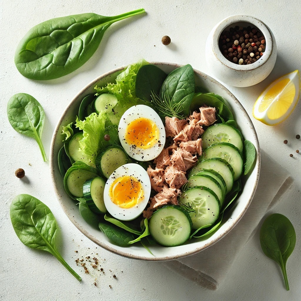Низкокалорийный белковый салат с тунцом и яйцами