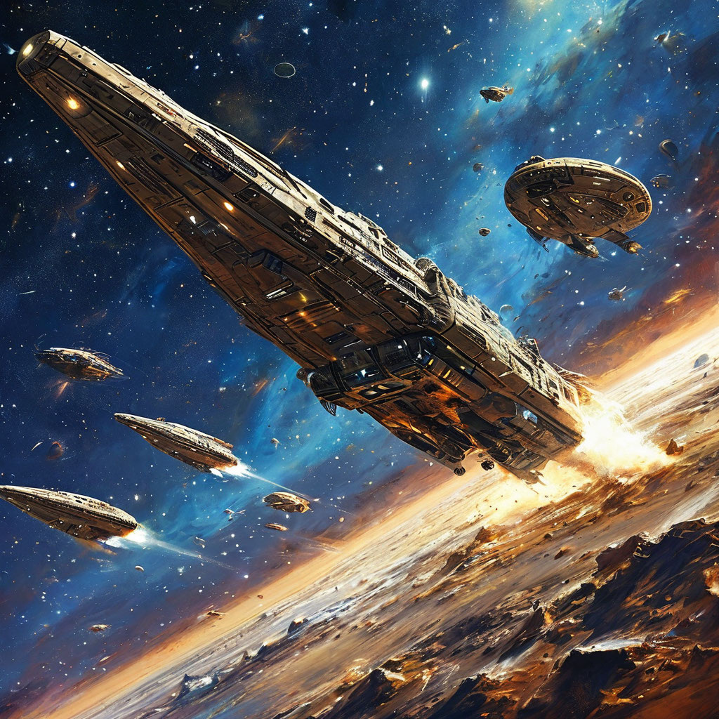 Вот такие звездолёты нарисовал "Шедеврум". Листайте. Им навстречу летят другие