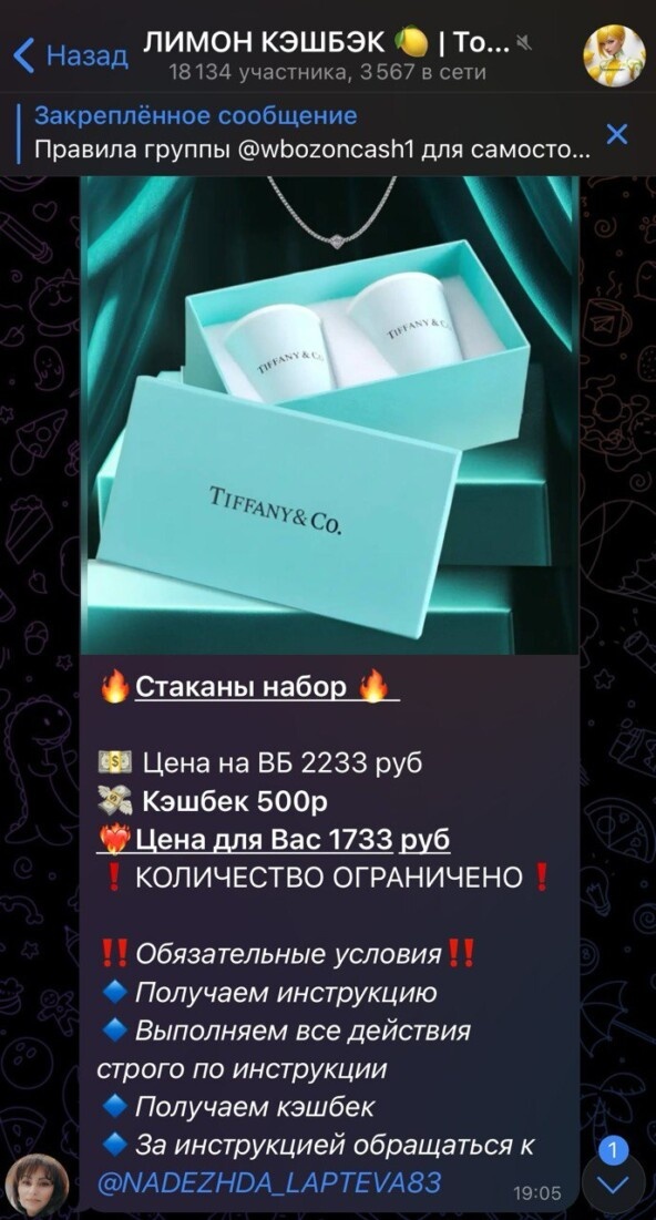 Пример поста из группы ЛИМОН КЭШБЭК https://t.me/wbozoncash1