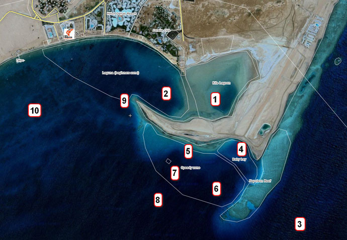 Зоны катания в лагуне Дахаба.