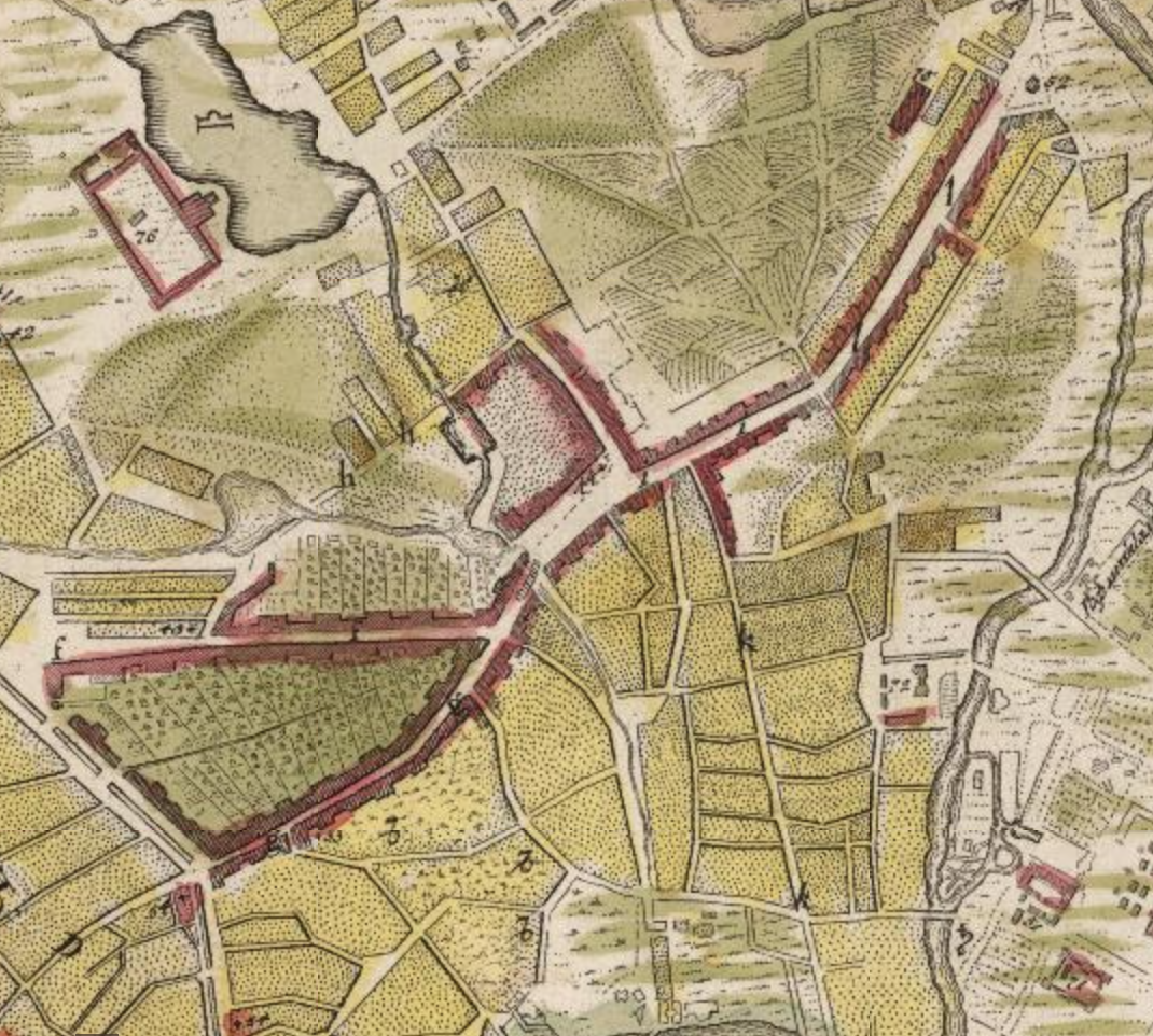 Чечёра и Красный пруд на карте Москвы 1739 года. С сайта www.retromap.ru