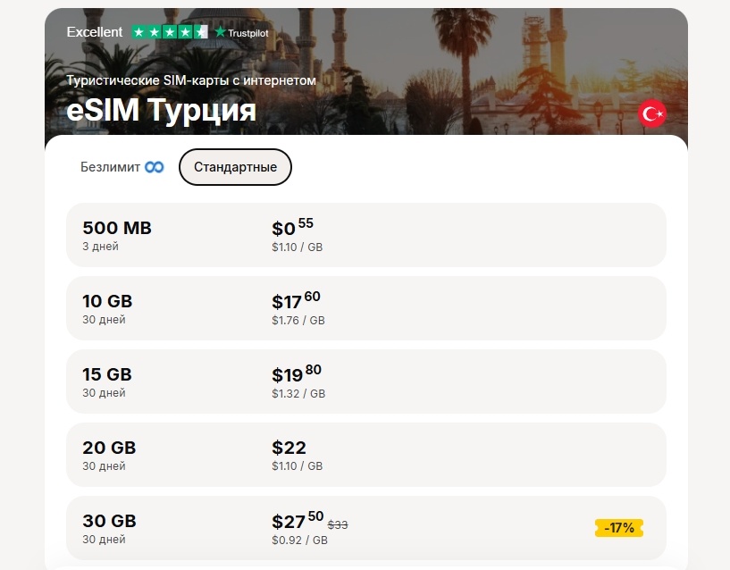 Тарифы Yesim для Турции