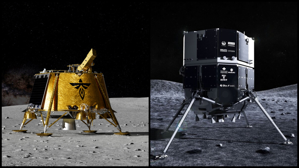 Blue Ghost М1 (слева) и Hakuto-R M2, иллюстрация. Credit: Firefly Aerospace/ispace.