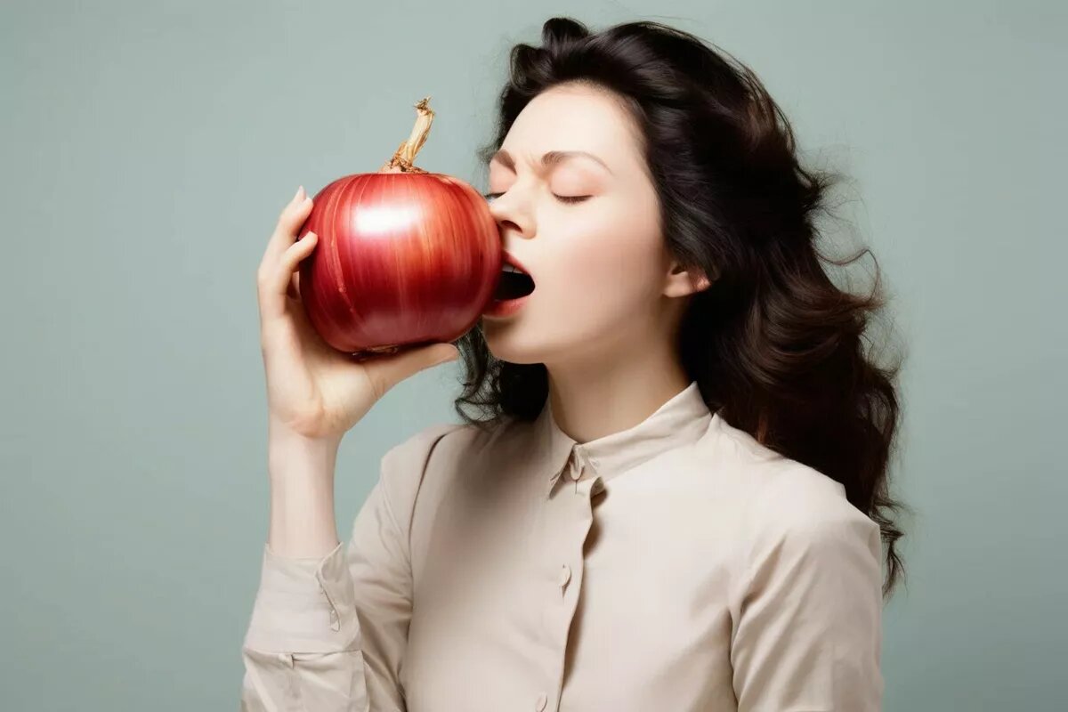 Некоторые сорта сладкого репчатого лука можно есть так же, как яблоки. Без слез и горечи.
Фото: Нейросеть shedevrum.ai