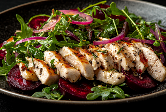    Салат с руколой, свеклой и курицей