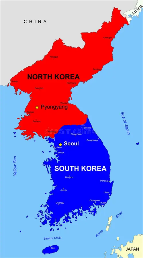 Северная и Южная Корея на карте