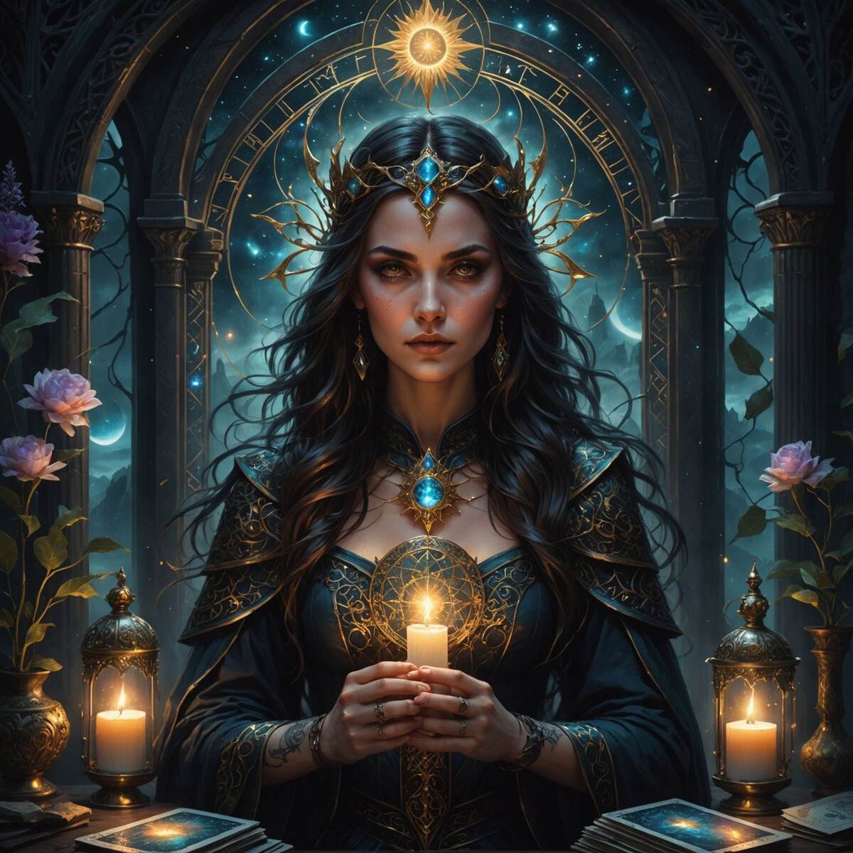 Гадание на картах. Иллюстрация сгенерирована нейросетью