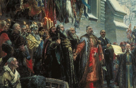 Богдан Хмельницкий и московские послы: фрагмент картины "Навеки с Москвой, навеки с русским народом" (1951). Фото с ресурса Яндекс.Картинки 