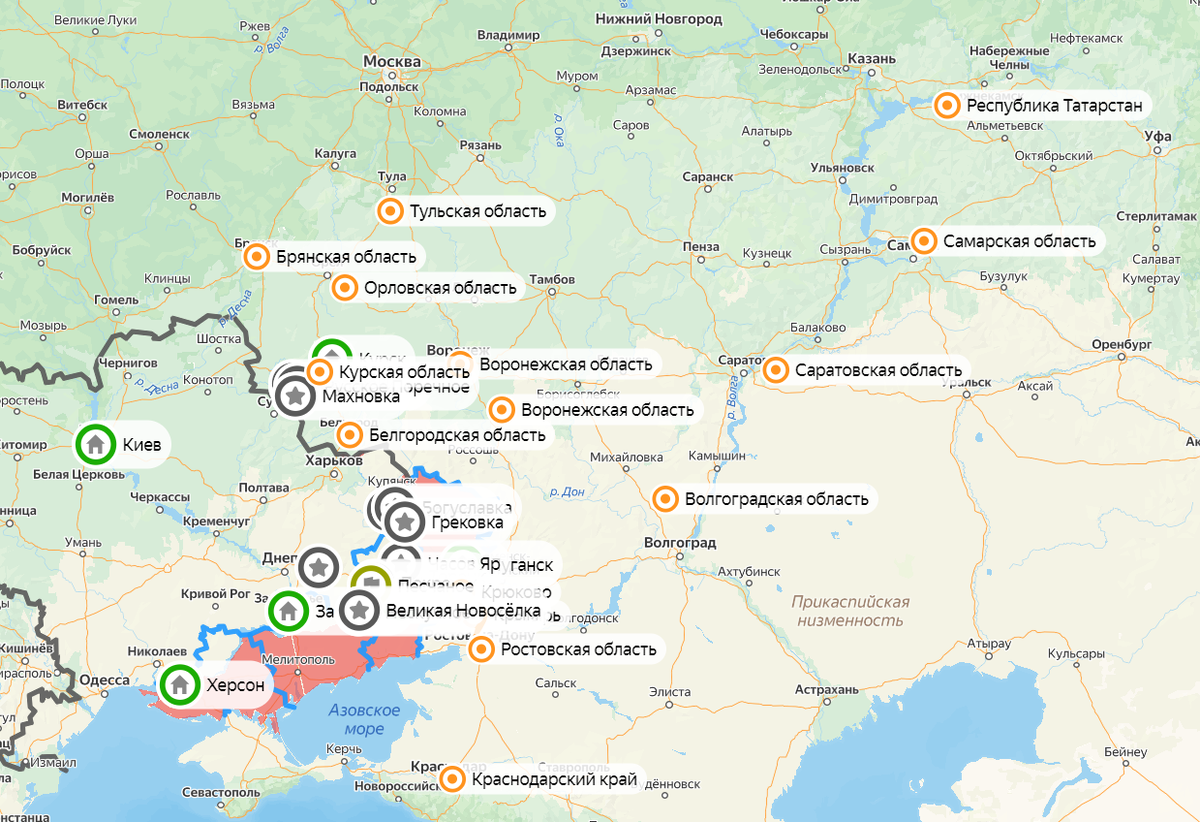 Карта СВО на 14 января. Фото: скриншот Яндекс.Карты