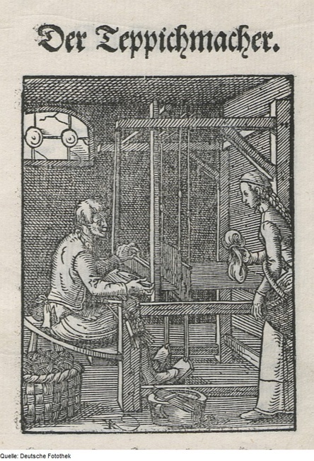 Der Weber (Ткач). 1568 г.
Ханс Сакс (1494—1576), немецкий поэт, мейстерзингер и драматург. Сторонник и популяризатор идей Реформации.
Ständebuch &amp; Handwerk &amp; Weber &amp; Webstuhl
(Реестр поместий, ремесел, ткачей и ткацких станков).