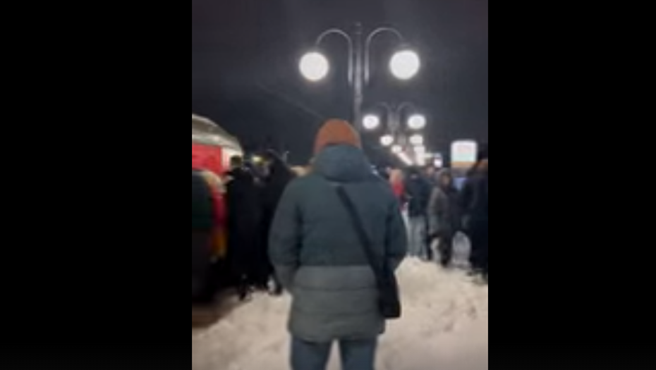    Скопление пассажиров после инцидента с пешеходом на вокзале в Пушкине 14 января Автор фото: vk.com/avtpushkin