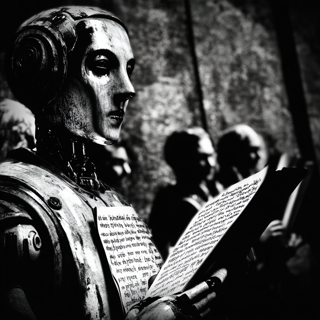 Иллюстрация от AI (англ. Artificial Intellect — искусственный интеллект):
Торжество робота.
Нелёгкая это работа — стать рецензентом робОту!