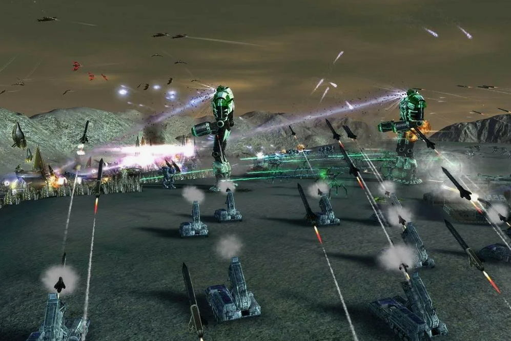 РСЗО атакуют коллосов, на фоне происходит воздушнное сражение и летят снаряды т1 артиллерии