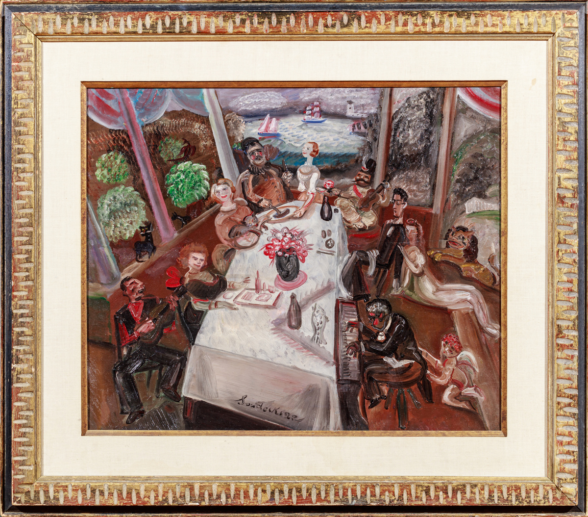 Застолье. 1940-е гг., материалы: холст, масло, размеры: 50,8 х 61 см. Источник: https://moscow-auction.ru