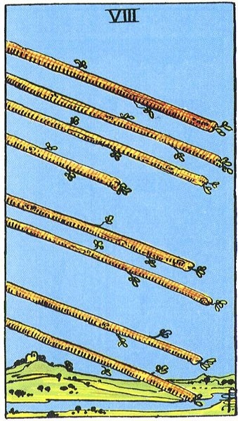 Восьмёрка Жезлов «Таро Райдера-Уэйта»