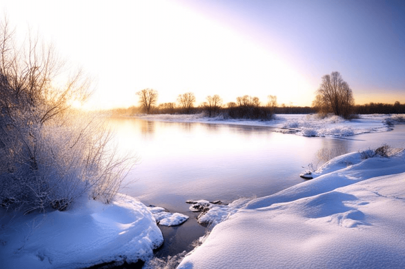 Зимний водоем. Фото: нейросеть «Кандинский»