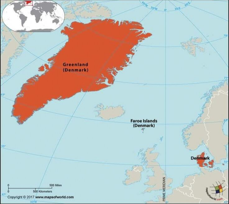 Основная территория Дании в 50 раз меньше Гренландии!