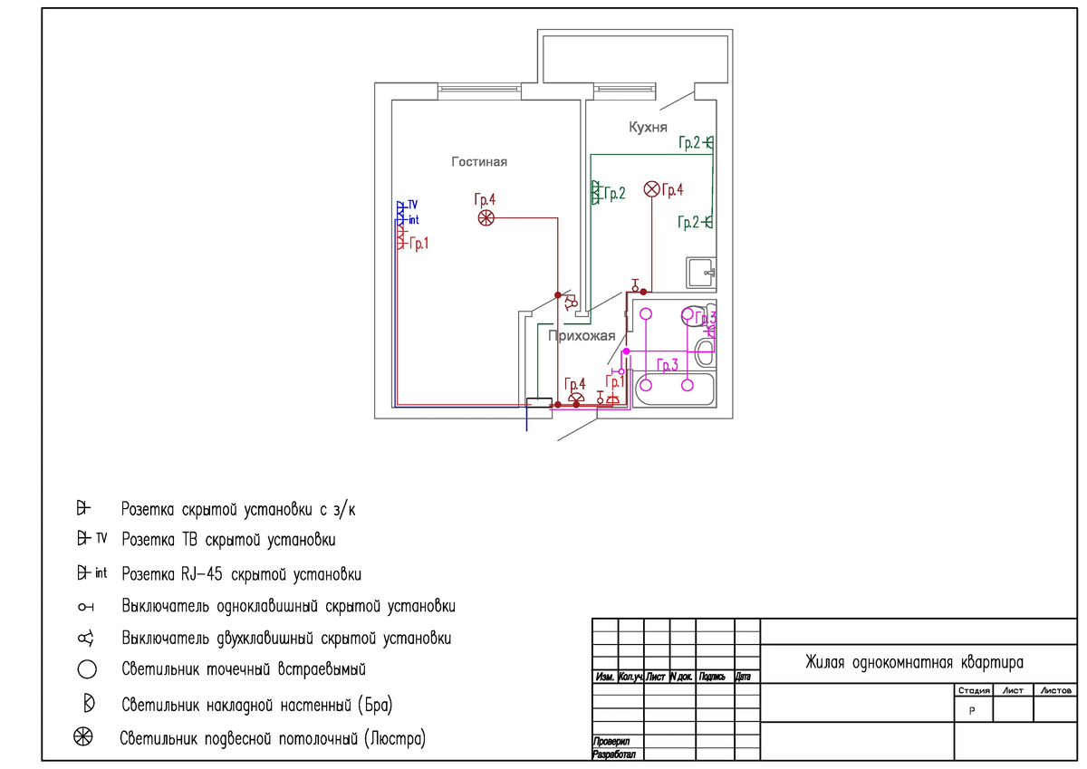 Пример схемы электропроводки в квартире.