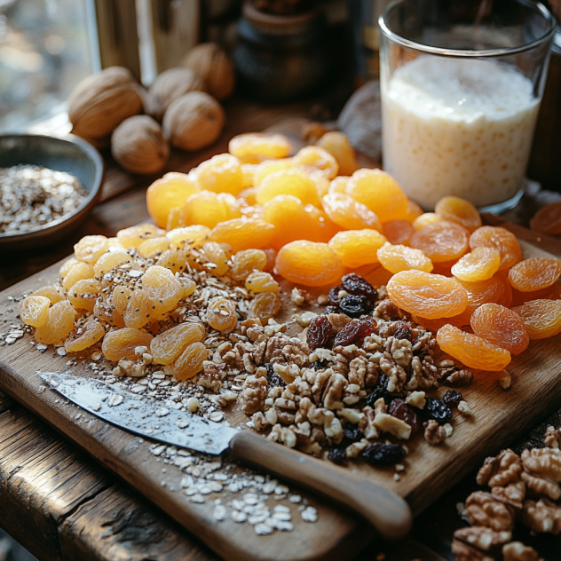 Подготовка сухофруктов и орехов для овсяного печенья