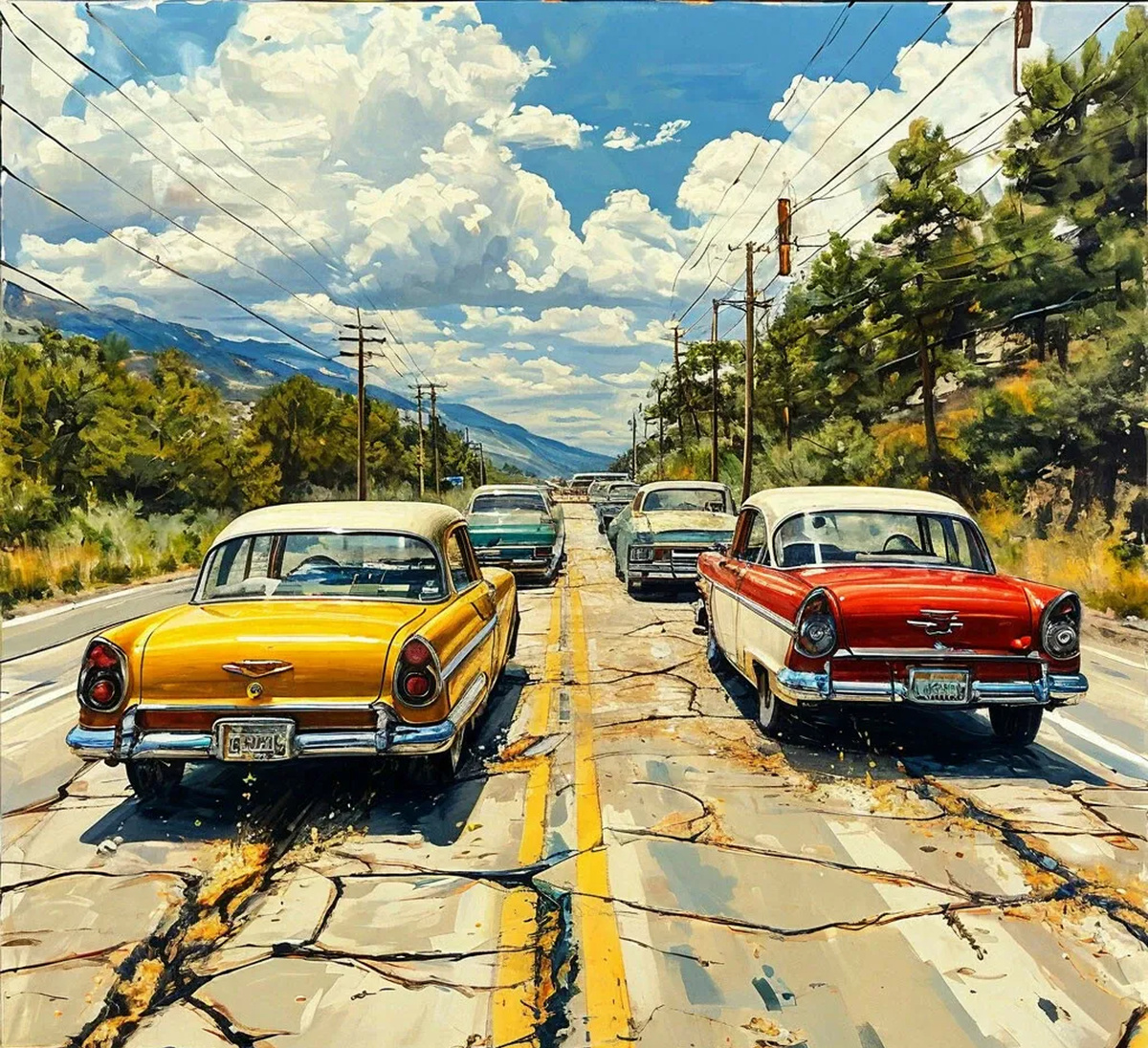 Создание основы под рисунок с машинами из 1960гг.