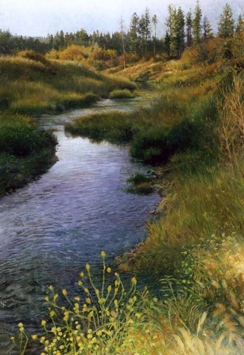 Река. Яичная темпера. Художник Стэн Миллер.