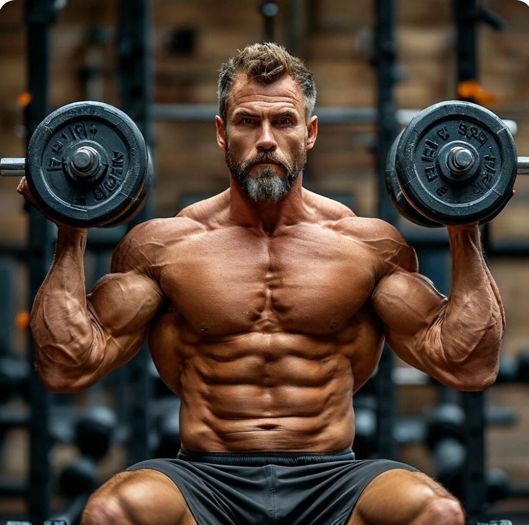 Подъём гантелей на бицепс сидя "atlety40+"