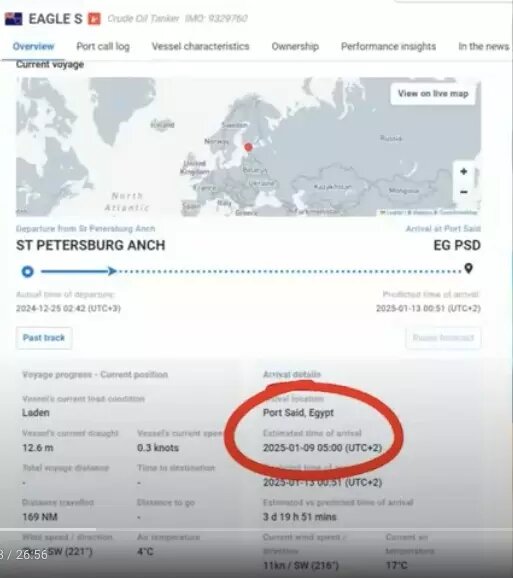 Танкер Eagle S направлялся из российской Усть-Луги в Порт-Саид в Египте. Фото: YouTube канал Max Master (Капитан Максим)