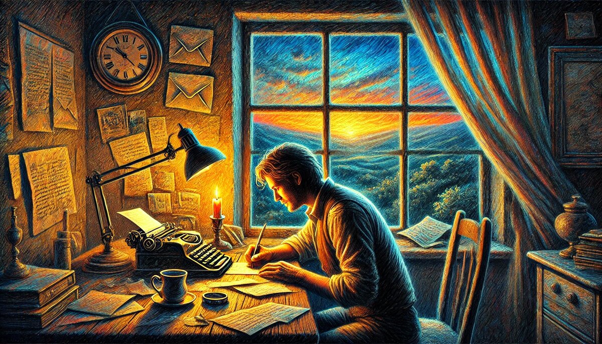 Закат за окном, свеча на столе… и мысли, которые ищут адресата.