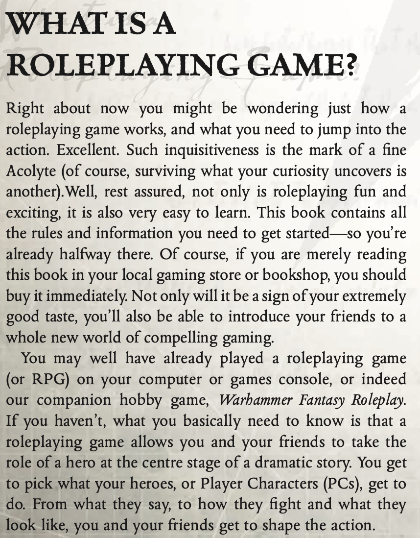 Под рукой не было книг на русском. Примеры из Warhammer 40k Dark Heresy и 7th Sea