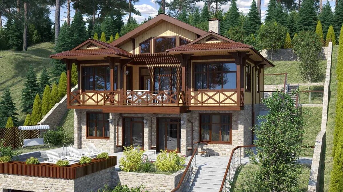 Двух этажный загородный дом по проекту "Мускат" компании NATURI